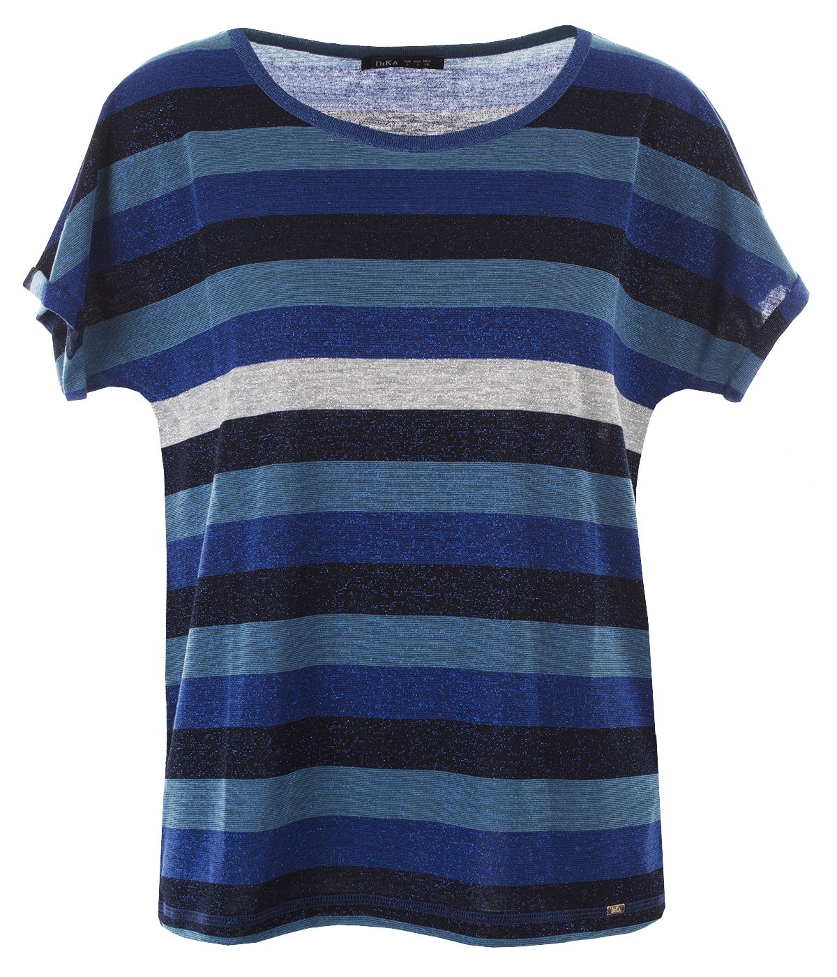 Lurex short-sleeved blouse with round neck and stripes print 0